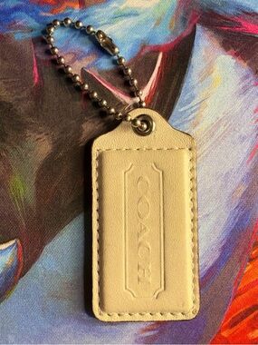 COACH light tan Leather Key Tag with Ball Chain
